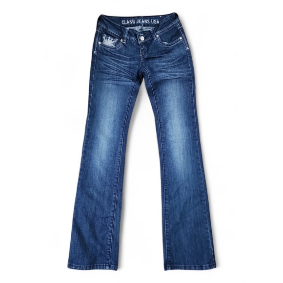 Clash Denim - Y2K Clash Jeans USA Embellished Flare Blue Denim Sz 1 / XS McBling 2000s Grunge